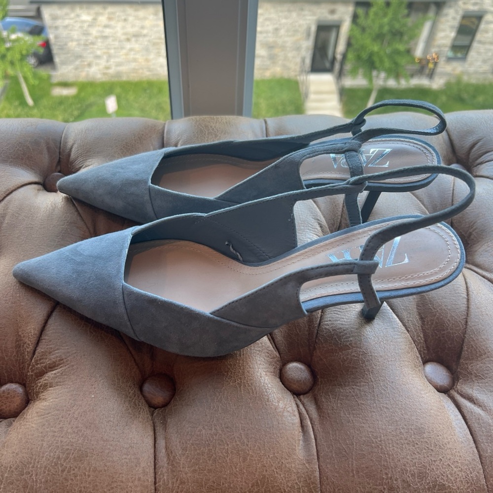 Zara Blue Faux Suede Slingback Heels
